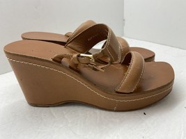 Ralph Lauren Purple Label Collection Leather Wedge Slide Heels 7.5 Buff Tan - £38.16 GBP