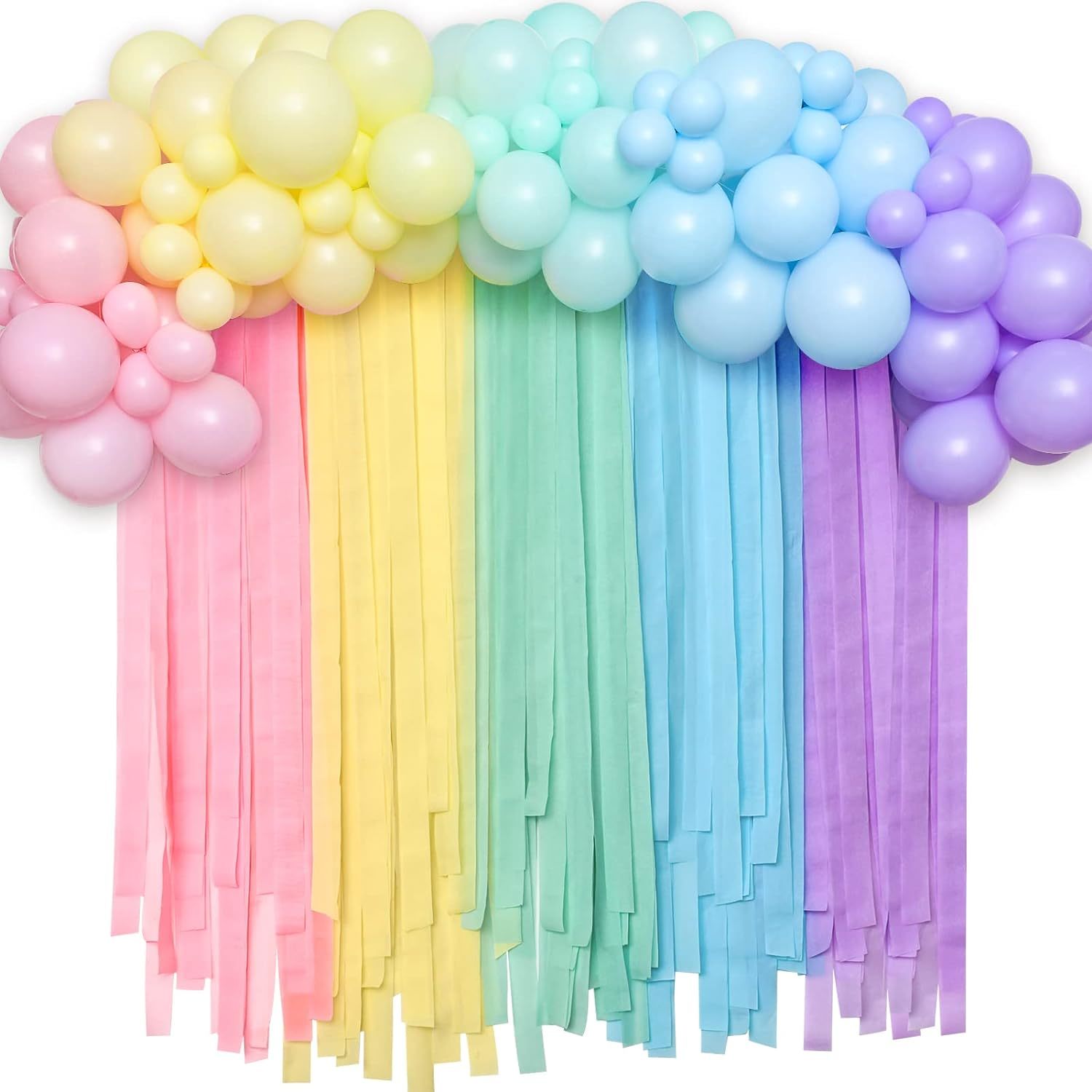 118Pcs Pastel Rainbow Party Decorations Crepe Paper Streamer Backdrop Balloon Ga - £25.57 GBP