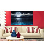 Moon over sea wall art Ocean canvas Moon wall art Coast canvas print Ful... - £52.63 GBP