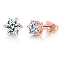 Classic Zirconia Stud Earrings for Women Men Sparkling Crystal Rose Gold Color W - £7.76 GBP