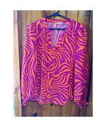 Jodifl Blouse Top Long Sleeve V Neck Pullover Orange Purple Size Small - $665.24 MXN