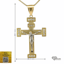 10K Gold Big Two Tone Crucifix Charm - £340.45 GBP