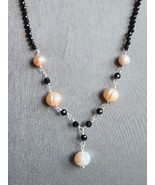 Thai Black Spinel and Freshwater Pearl Necklace in 925 Sterling 20 inch ... - £19.19 GBP