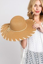 Beach Sun Floppy Hat Handmade Edge Detailed Straw Paper Lightweight Acce... - £15.62 GBP