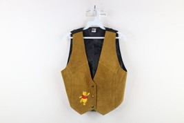 Vintage 90s Disney Womens S / M Winnie the Pooh Tie Back Suede Leather Vest - £55.34 GBP