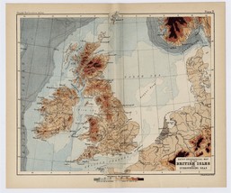 1888 Original Antique BATHY-OROGRAPHICAL Map Of United Kingdom England Ireland - $27.80