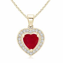 ANGARA Floating Ruby Heart Pendant with Diamond Halo in 14K Gold | 18&quot; Chain - £1,075.54 GBP