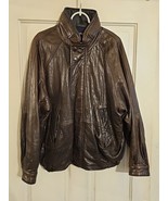 Vintage Nautica Brown Leather Bomber Jacket - Men&#39;s size 42 Lined XL Hoo... - $81.17 CAD