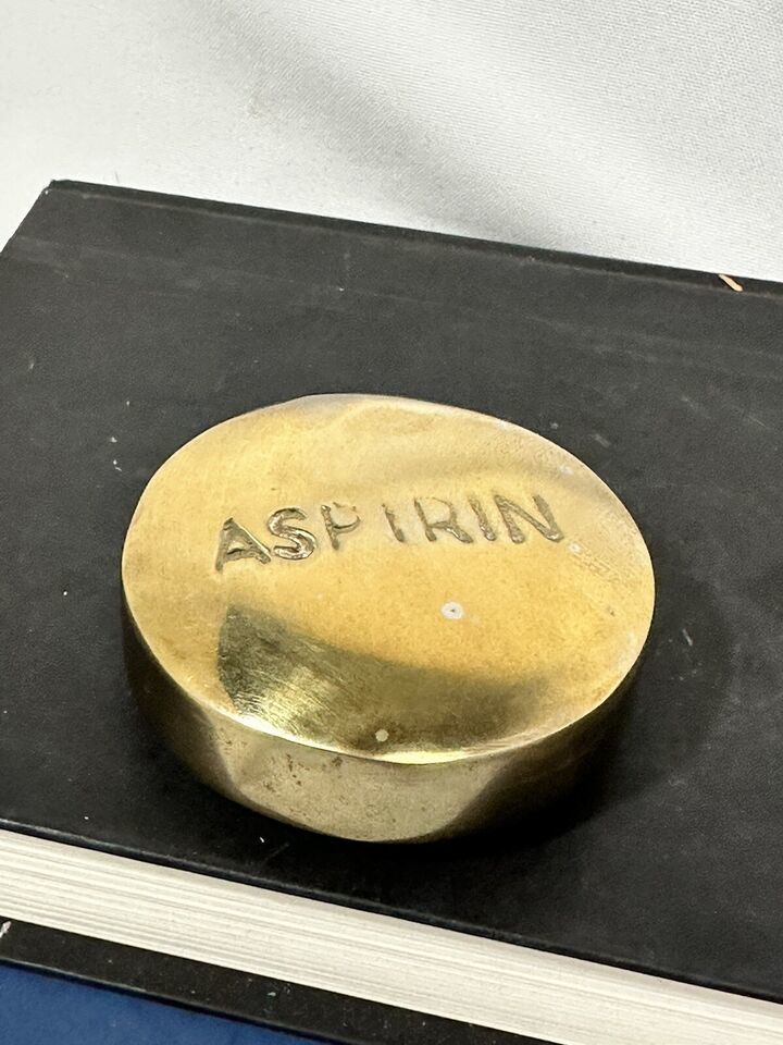 Primary image for Vintage Brass Paperweight ASPIRIN 2.75”      - A & M Leatherlines New York USA