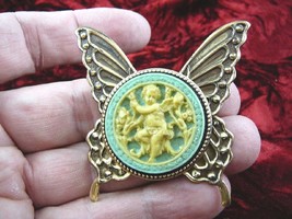 cs54-1) Cherub in garden blue + ivory Cameo butterfly Pin Pendant Jewelry brooch - £23.26 GBP