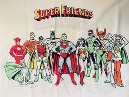 Pair 2 Super Friends 1976 PILLOW CASES DC Comics Superman Batman Wonder Woman - £46.06 GBP