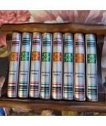 Vintage Wooden 8 Coaster Set With Bookshelf Holder Retro Book Encyclopedia - $29.68