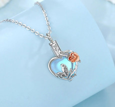 Exquisite 925 Sterling Silver Butterfly Rose Moonstone Heart Cremation Pendant - £124.96 GBP