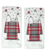 Peanuts Snoopy &amp; Snowflakes Christmas Kitchen Towel White Plaid Doghouse... - $29.02