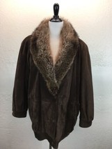 RK J Percy For Marvin Richards Women Sz M Fur Trim Brown Suede Jacket USA Made - £34.87 GBP
