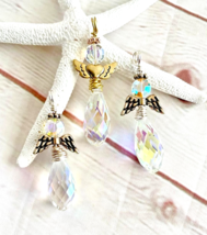 Set of 3 Wire Wrapped Crystal Angels Pendants Keychains Ornaments Chain ... - $0.98