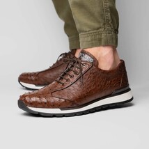 Hand painted genuine ostrich quill Sneaker Shoes Scanno Antique Brown image 6