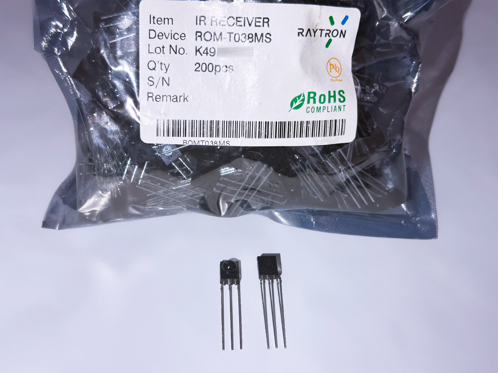 10Pcs ROM-T038MS RAYTRON 38kHz IR Receiver Module 7x6x6mm 3-Pin - $5.00