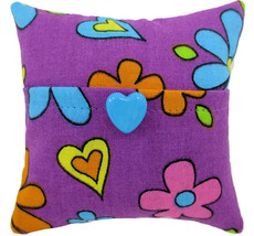 Tooth Fairy Pillow, Purple, Flower Heart Print Fabric, Blue Heart Trim f... - $4.95