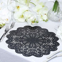 6 Black 15&quot;&quot; Wide Flower Lace Doily Round Vinyl Placemats Wedding Decorations Gi - £18.55 GBP