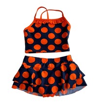 Hanna Andersson Navy Blue Orange Polka Dot Ruffle Bottom 2 Pc Swimsuit Girls 110 - £12.98 GBP