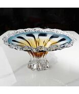Luxury Art Glass Flower Fruit Bowl, Blue-Orange Gradient Pedestal Servin... - $349.00