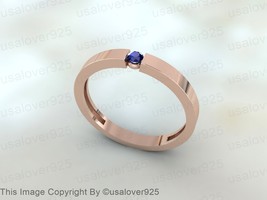 Natural Blue Sapphire Round Gemstone Sterling Silver Unisex Band Ring Jewelry - $59.00