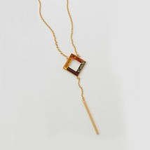 17&quot;+2&quot; Square Baltic Amber Bar Drop Pendant Wedding Necklace 24K Yellow Gold Fn - £101.79 GBP
