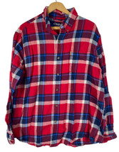 Chaps Ralph Lauren Flannel Shirt XL Red White & Blue Plaid Check Button Down Men - £44.41 GBP