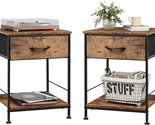 Nightstand Set of 2, End Table with Fabric Storage Drawer and Open Wood ... - $64.84