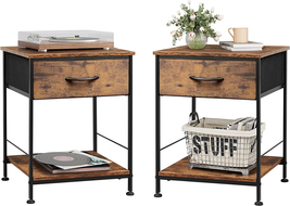 Nightstand Set of 2, End Table with Fabric Storage Drawer and Open Wood Shelf, B - £51.28 GBP