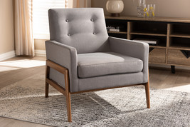 Maddock Gray Fabric Upholstered Walnut Wood Lounge Chair - $10,088.26 MXN