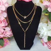 BAUBLEBAR Clear Rhinestone Star Three Strand Gold Tone Chain Necklace - £15.40 GBP