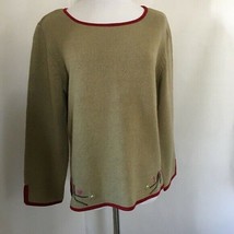 Liz Claiborne Floral Embroidered Sweater Velvet Trim Sz Large - $15.84
