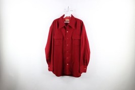 Vintage 70s Streetwear Mens Large Wool Blend Collared Board Button Shirt Red - £77.83 GBP