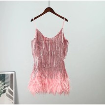  Feather Tel Sequins Strap Dress Women Summer Stitching Female Mini Dresses Fash - £53.23 GBP