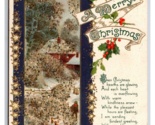 Merry Christmas Landscape Stars Applied Micah Embossed DB Postcard A16 - $4.90