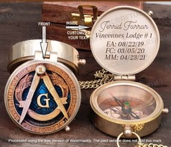Engraved Masonic Brass Compass Gift With Wooden Box | Personalized Masonics Gift - £19.87 GBP