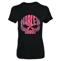 Harley-Davidson Women&#39;s T-Shirt Charcoal Pink Text Skull Short Sleeve (S02) - £15.08 GBP