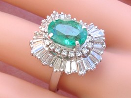 VINTAGE 3ct EMERALD 2.32ctw DIAMOND BALLERINA COCKTAIL PENDANT RING-DANT... - £4,889.82 GBP