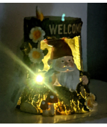 Solar Dwarf Gnome Home Tree Stump Welcome Sign Garden Decor Flowers Bird - $43.39 CAD