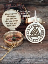 Valknut Symbol Engraved Brass Compass, Norse Mythology Brass Compass Gift. - £17.99 GBP