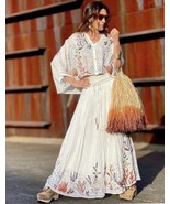 ZARA SOLDOUT MID-WAIST SMOCKED SEA MOTIF EMBROIDERED LONG SKIRT IN LARGE - $121.72 CAD