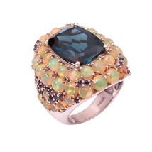 Cocktail Ring/ Stunning Combination Huge London Blue Topaz and Ethiopian Opal Ri - £332.04 GBP