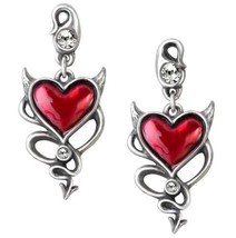 Naughty Love - Red Devil Heart and Tail Crystals Earrings Alchemy Gothic ULFE22 - £39.14 GBP