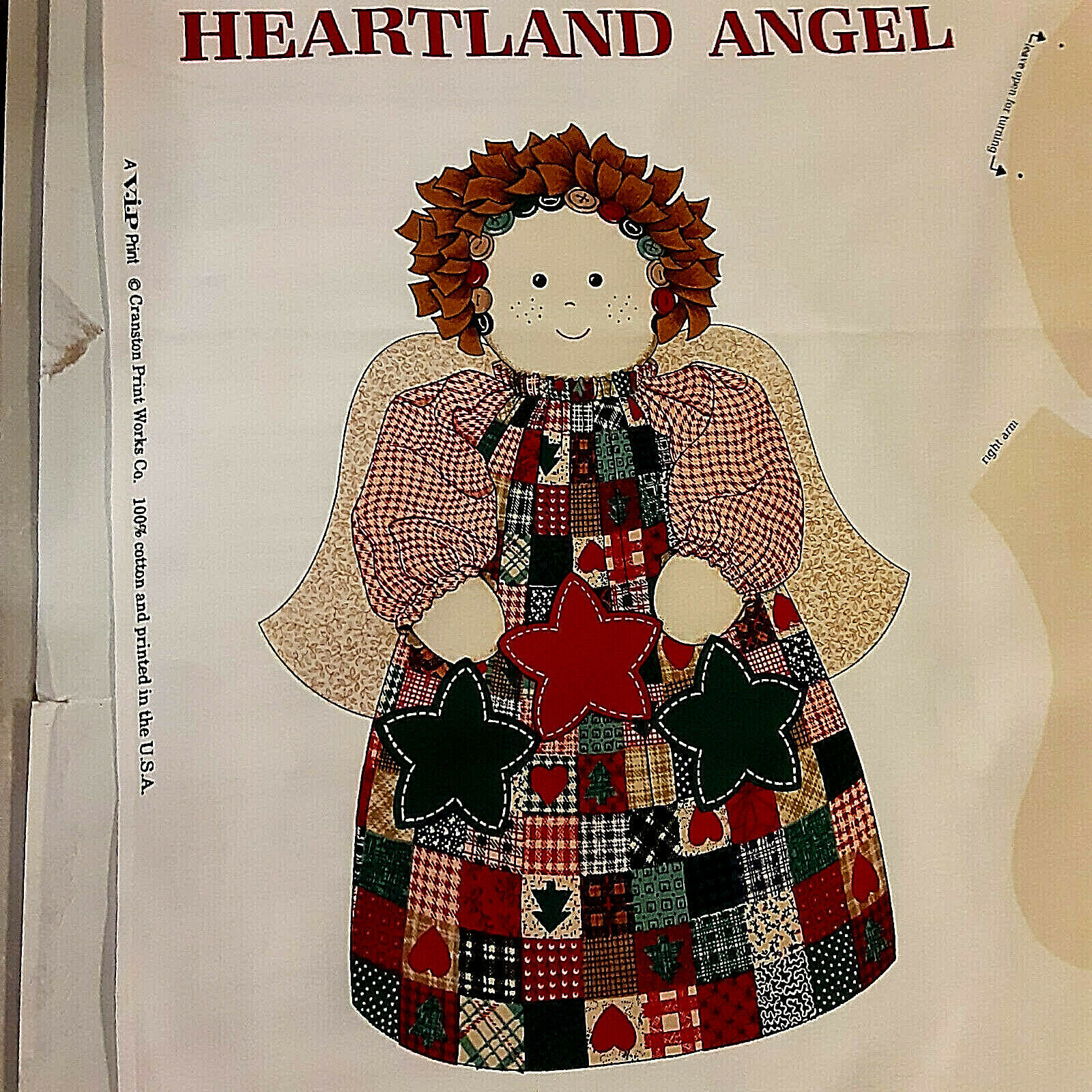 Heartland Angel Fabric Panel by Cranston Cotton Country Primitive Doll 1 yard - $7.91