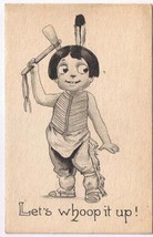 Samson Brothers Postcard Big Eyed Native Boy Let&#39;s Whoop It Up Made In USA - $19.79