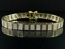 Mens 14K Yellow Gold Over 13CT Riund Diamond Iced Square Wedding Link Bracelet - £193.58 GBP