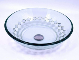 16&quot; Clear Tempered Glass Vessel Sink Unique Square Pattern Pop Up Drain ... - £78.34 GBP