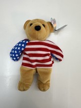 Planet Plush &quot;Freedom&quot; 4th of July Bear by Sally Winey 1999 Flag Beanie #18692 - $5.87